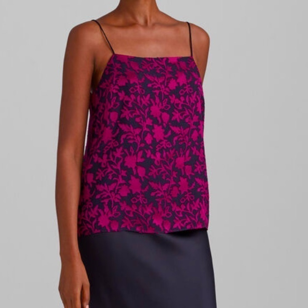 Club Monaco Burnout Cami Floral Velvet Pink Rose Square Neck‎ Tank Top XS New